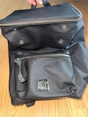 Versace Parfums Medusa Backpack Black Promo Bag Greek Key Strap Travel Bag